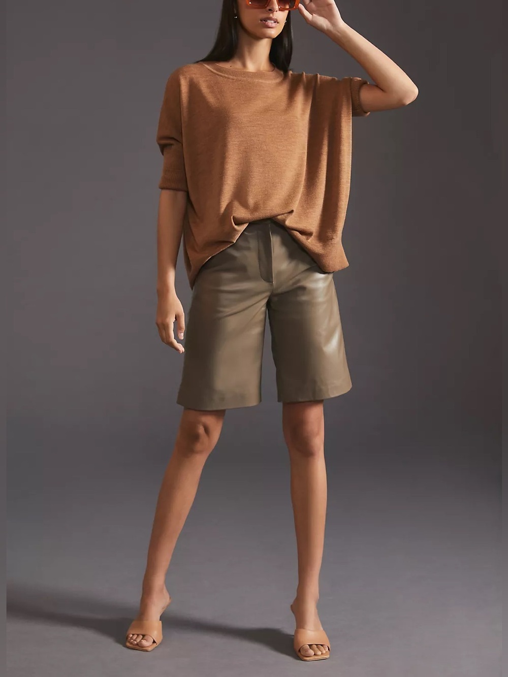 By Anthropologie | Tan Brown Boat Neck 100% Merino Wool Oversized Sweater Small